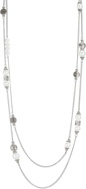 BULINLIN Layered Silver Long Necklace for Women Turquoise Stone Beaded Strand Sweater Chain Necklaces Fashion Costume Jewelry Gifts for Mom