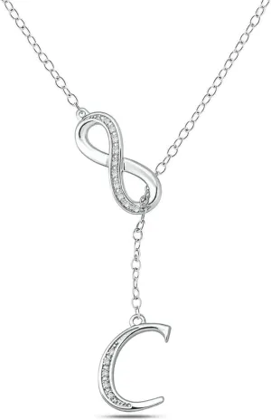 Cali Trove 1/20 CT Natural Diamond Infinity Lariat Necklace for Women | 925 Sterling Silver Customizable A-Z Alphabet Letter Pendant for Her| Elegant Infinity Charm Fashion Jewelry Gift for Women J