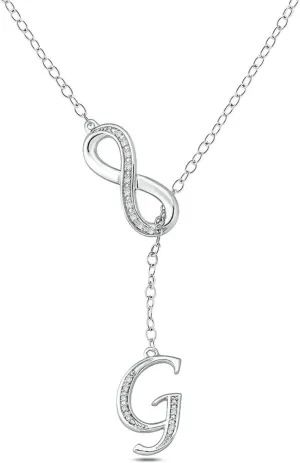 Cali Trove 1/20 CT Natural Diamond Infinity Lariat Necklace for Women | 925 Sterling Silver Customizable A-Z Alphabet Letter Pendant for Her| Elegant Infinity Charm Fashion Jewelry Gift for Women J