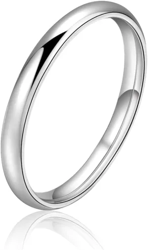 CANDYFANCY 925 Silver Pinky Ring 2mm High Polish Plain Dome Comfort Fit Classic Minimalist Ring For Women Size 2-4.5