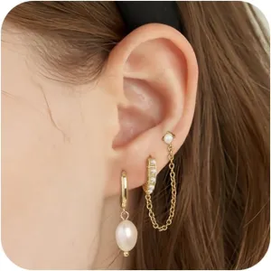 Cartilage Earring - Gold Hoop & Stud Earrings for Women | Hypoallergenic | Pearl & Zircon Flat Back