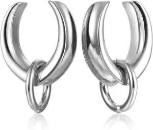 Casvort 2 PCS Hypoallergenic 0G-1" Comfy Dangle Hoop Saddle Plugs Hangers 316 Surgical Stainless Steel Fashionable Ear Gauges Body Piercing Jewelry