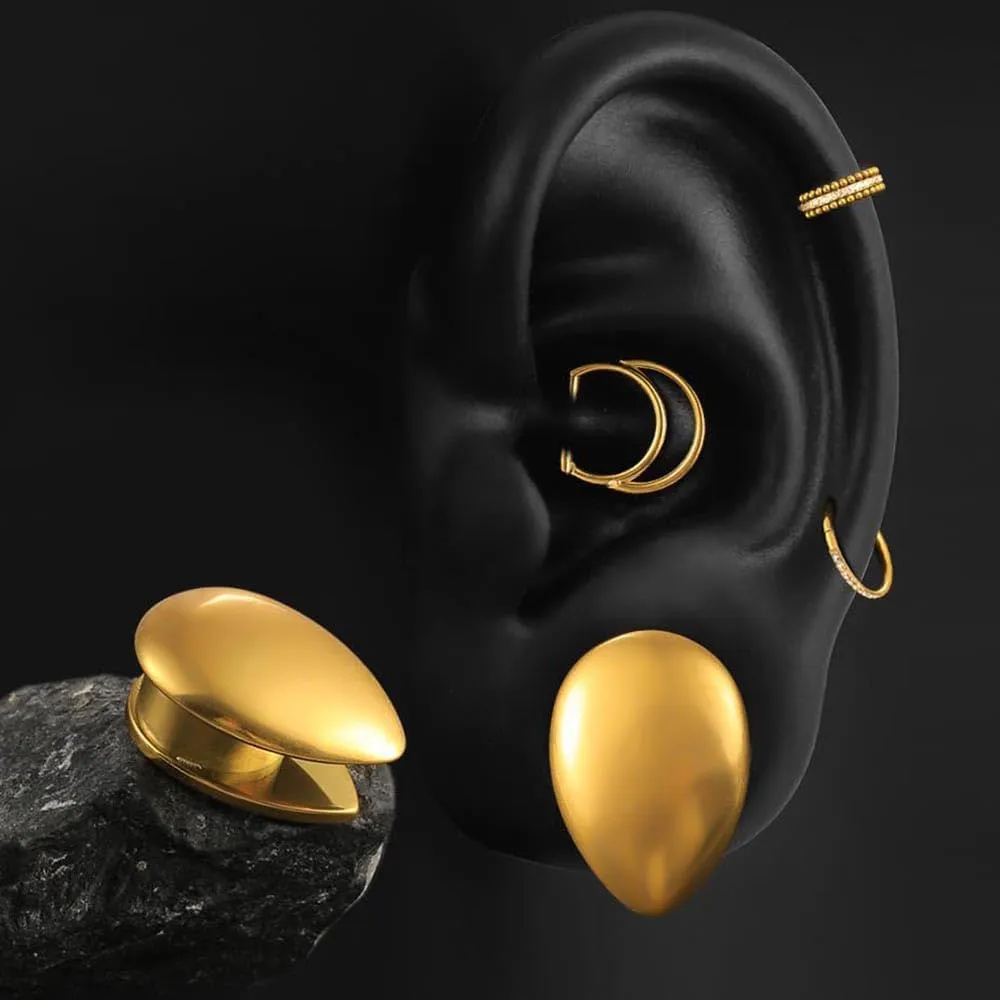 Casvort 2 PCS Hypoallergenic 0G-1" Elegant Teardrop Ear Tunnels Plugs 316 Surgical Stainless Steel Fashionable Ear Gauges Body Piercing Jewelry for Wedding