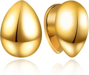 Casvort 2 PCS Hypoallergenic 0G-1" Elegant Teardrop Ear Tunnels Plugs 316 Surgical Stainless Steel Fashionable Ear Gauges Body Piercing Jewelry for Wedding