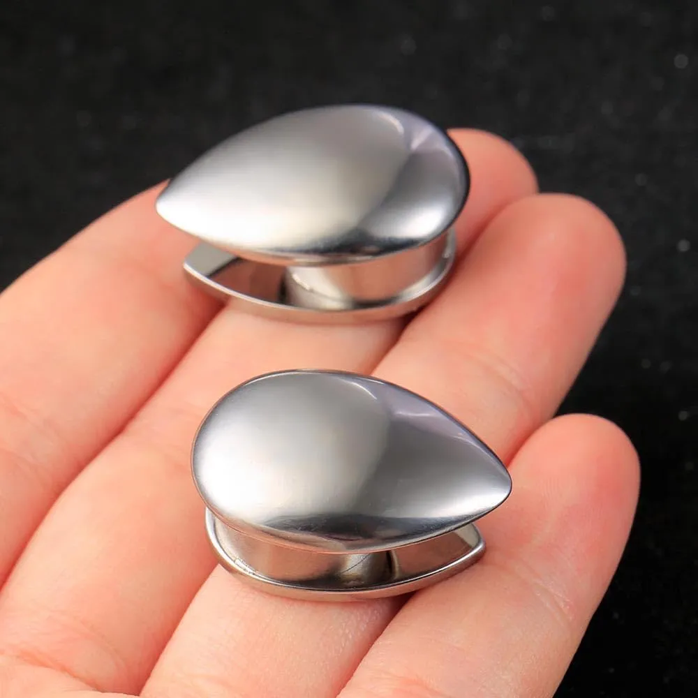 Casvort 2 PCS Hypoallergenic 0G-1" Elegant Teardrop Ear Tunnels Plugs 316 Surgical Stainless Steel Fashionable Ear Gauges Body Piercing Jewelry for Wedding