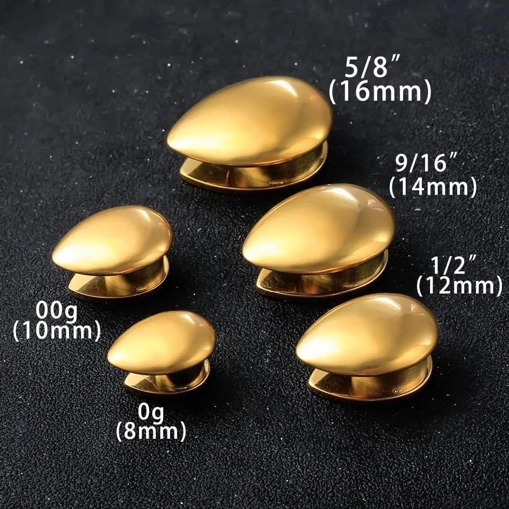 Casvort 2 PCS Hypoallergenic 0G-1" Elegant Teardrop Ear Tunnels Plugs 316 Surgical Stainless Steel Fashionable Ear Gauges Body Piercing Jewelry for Wedding