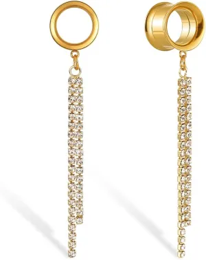 Casvort 2 PCS Hypoallergenic 2G-1" Elegant Tassel Dangle Ear Tunnels Plugs 316 Surgical Stainless Steel Fashionable Ear Gauges Earrings Expander Women Piercing Body Jewelry