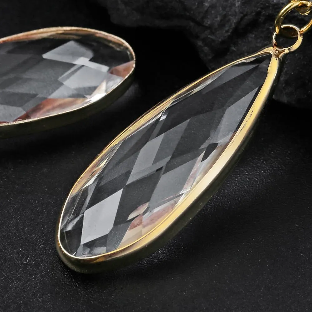 Casvort 2 PCS Hypoallergenic 2G-1" Elegant Teardrop Crystal Dangle Ear Tunnels Plugs 316 Surgical Stainless Steel Fashionable Saddle Gauges Earrings Expander Women Piercing Body Jewelry
