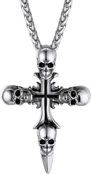 ChainsHouse Skull Necklace for Men, Retro Gothic Punk Jewelry Biker Necklace for Men Women Free Engraving Stainless Steel Dog Tag Pendant Necklace,with Gift Box