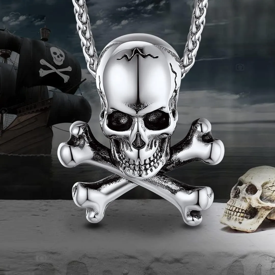 ChainsHouse Skull Necklace for Men, Retro Gothic Punk Jewelry Biker Necklace for Men Women Free Engraving Stainless Steel Dog Tag Pendant Necklace,with Gift Box