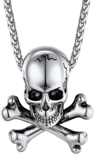 ChainsHouse Skull Necklace for Men, Retro Gothic Punk Jewelry Biker Necklace for Men Women Free Engraving Stainless Steel Dog Tag Pendant Necklace,with Gift Box
