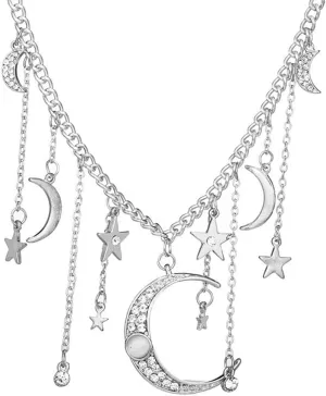 CHAKRA HEALING REIKI CHR Moon Stars Tassel Pendant Necklaces Big Moon Clavicle Necklace Star Tassel Collarbone Chain Fashion Moon Choker Celestial Star Long Tassel Neck Accessories Jewelry for Women