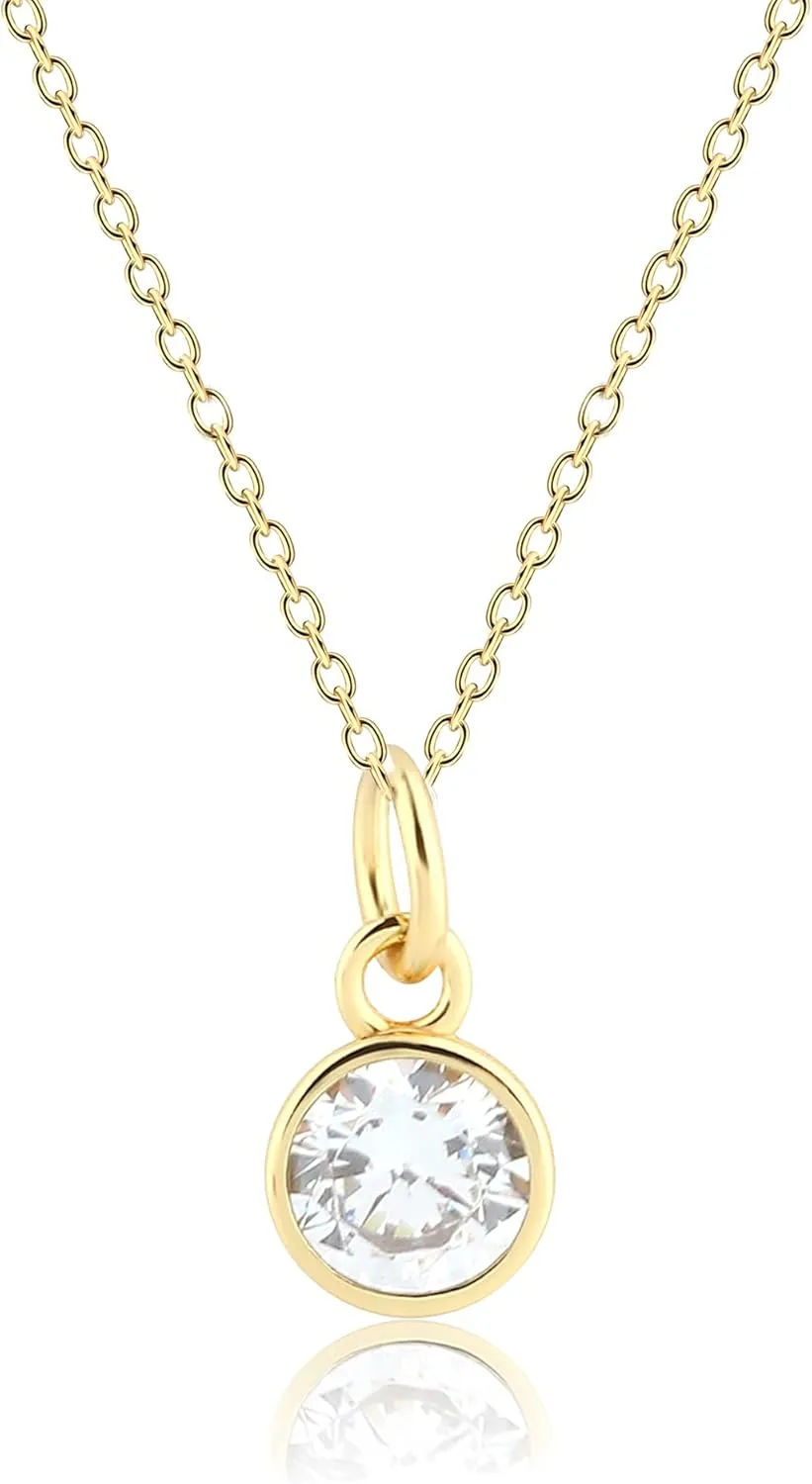 Cherished Moments 14K Gold-Plated Simulated Birthstone Necklace for Little Girls, Teens and Minimalist Jewelry for Women (14 inch or 16-18 inch Adj. Chain)