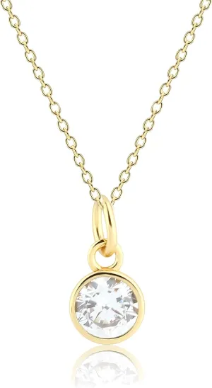 Cherished Moments 14K Gold-Plated Simulated Birthstone Necklace for Little Girls, Teens and Minimalist Jewelry for Women (14 inch or 16-18 inch Adj. Chain)