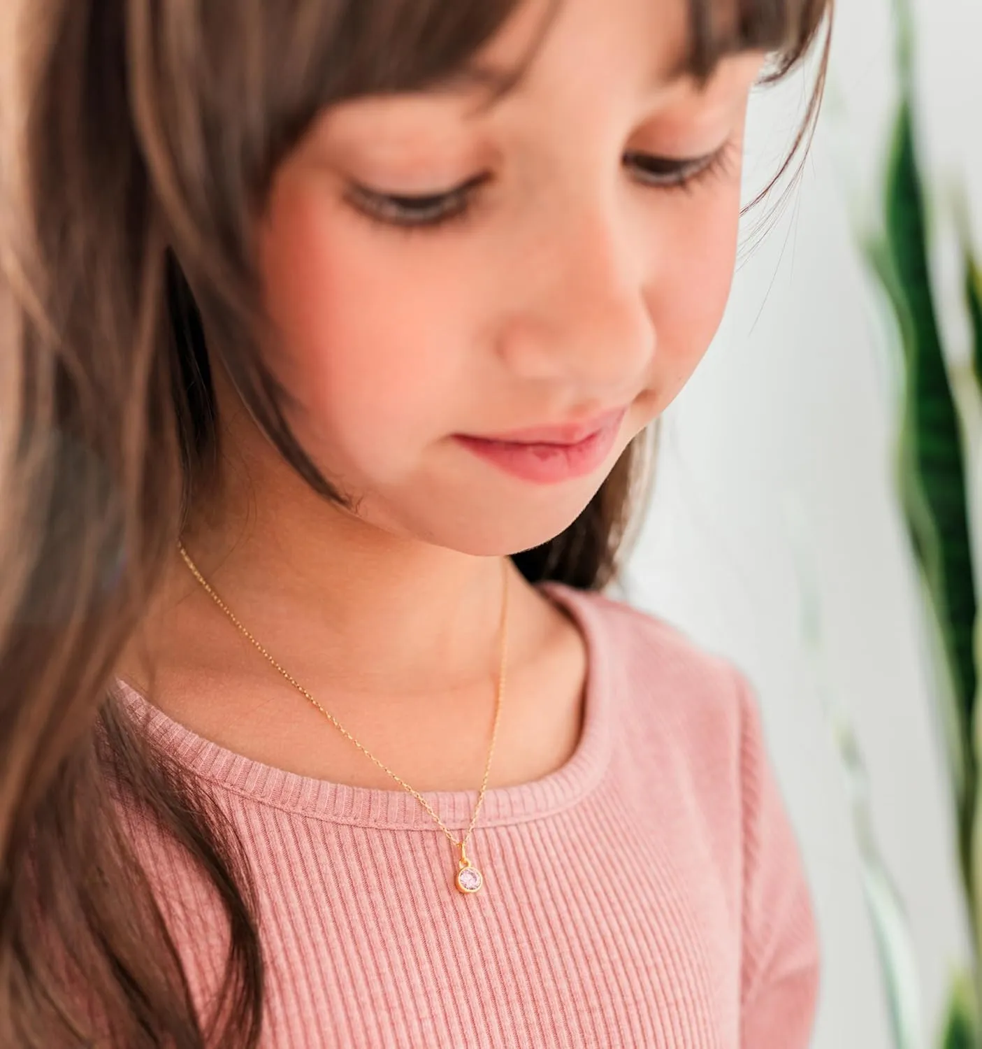 Cherished Moments 14K Gold-Plated Simulated Birthstone Necklace for Little Girls, Teens and Minimalist Jewelry for Women (14 inch or 16-18 inch Adj. Chain)
