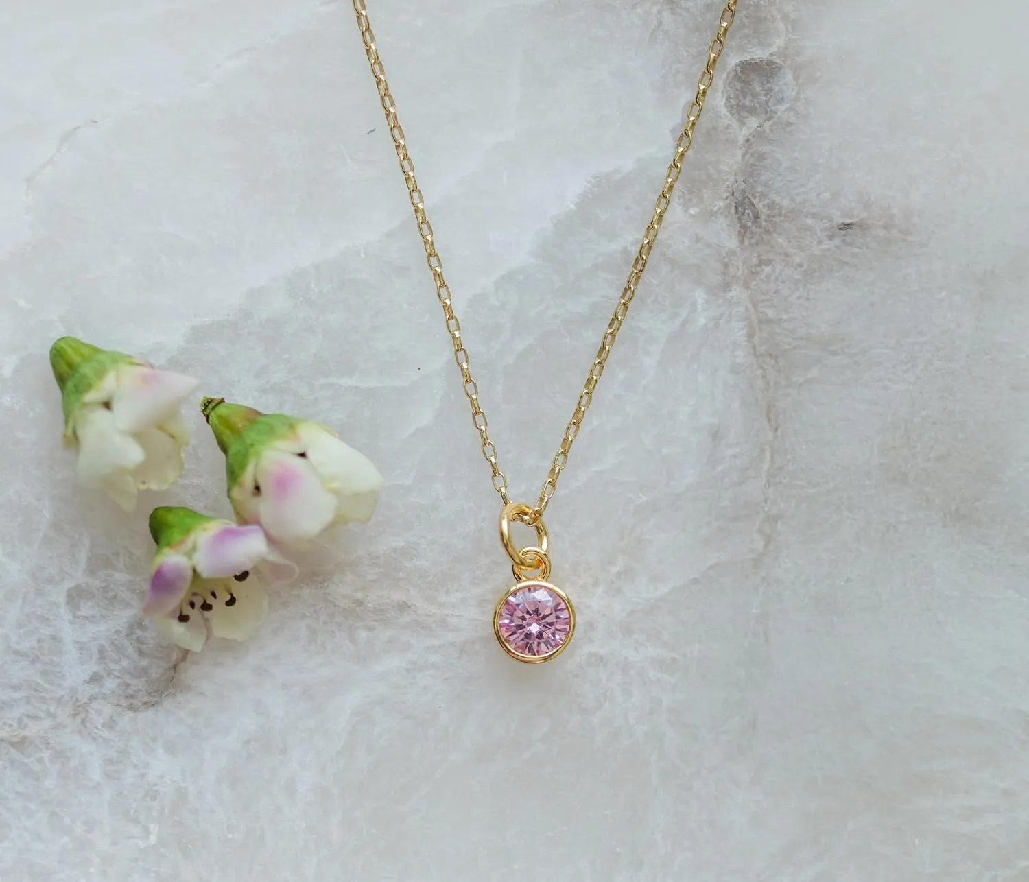 Cherished Moments 14K Gold-Plated Simulated Birthstone Necklace for Little Girls, Teens and Minimalist Jewelry for Women (14 inch or 16-18 inch Adj. Chain)