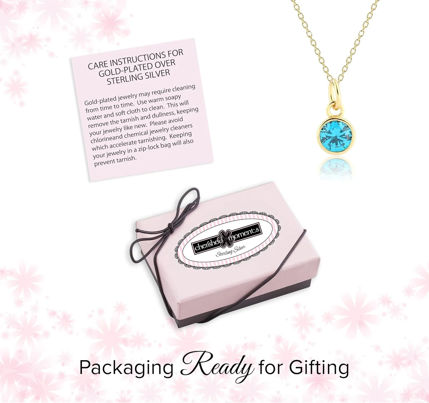 Cherished Moments 14K Gold-Plated Simulated Birthstone Necklace for Little Girls, Teens and Minimalist Jewelry for Women (14 inch or 16-18 inch Adj. Chain)