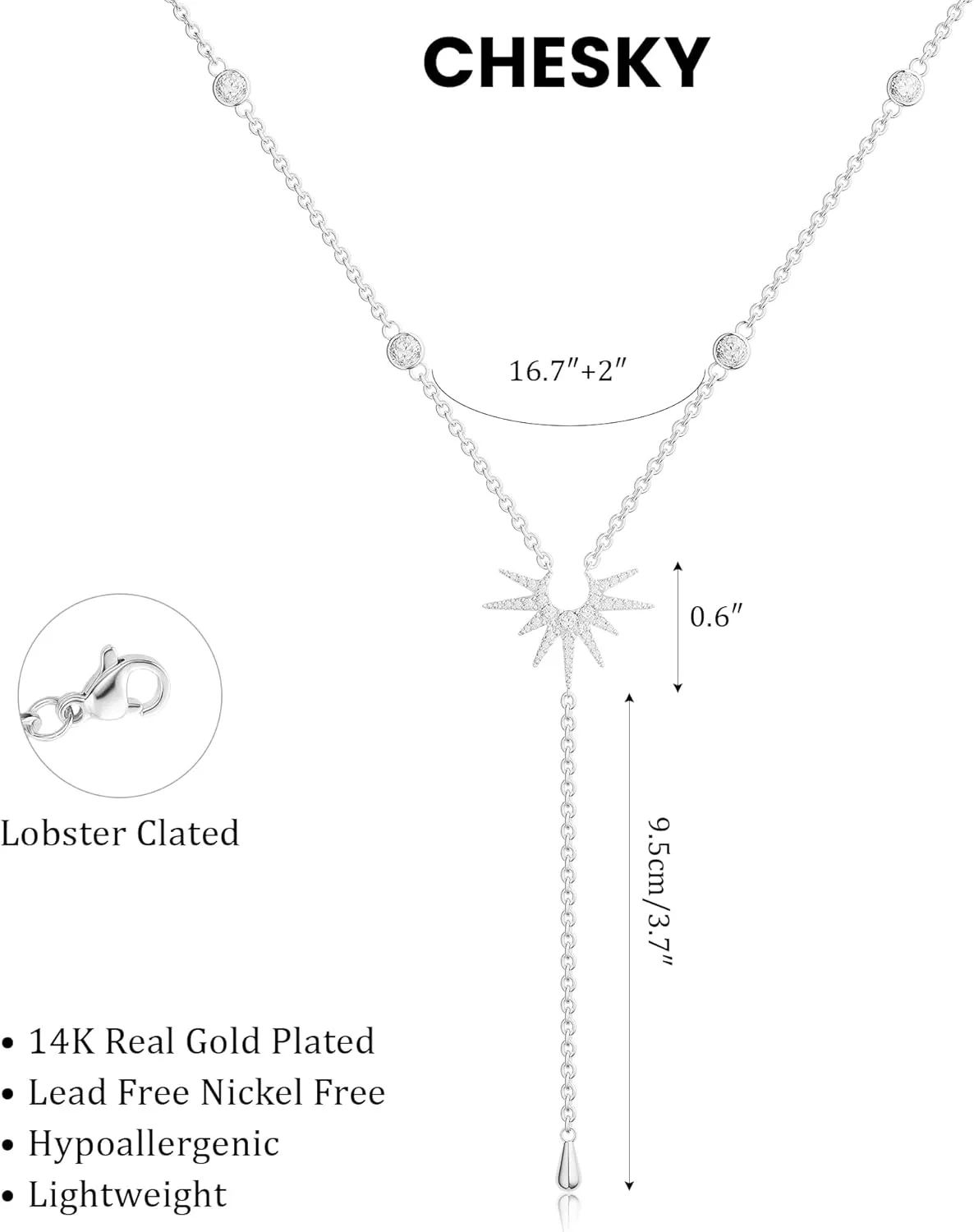 CHESKY Long Necklaces for Women, 14k Gold Plated/Streling Silver Lariat Necklace Dainty Statement Prom Necklace Rosary Cross Sun Drop Pendant Dangle Necklace Gold Prom Jewelry for Women Gifts