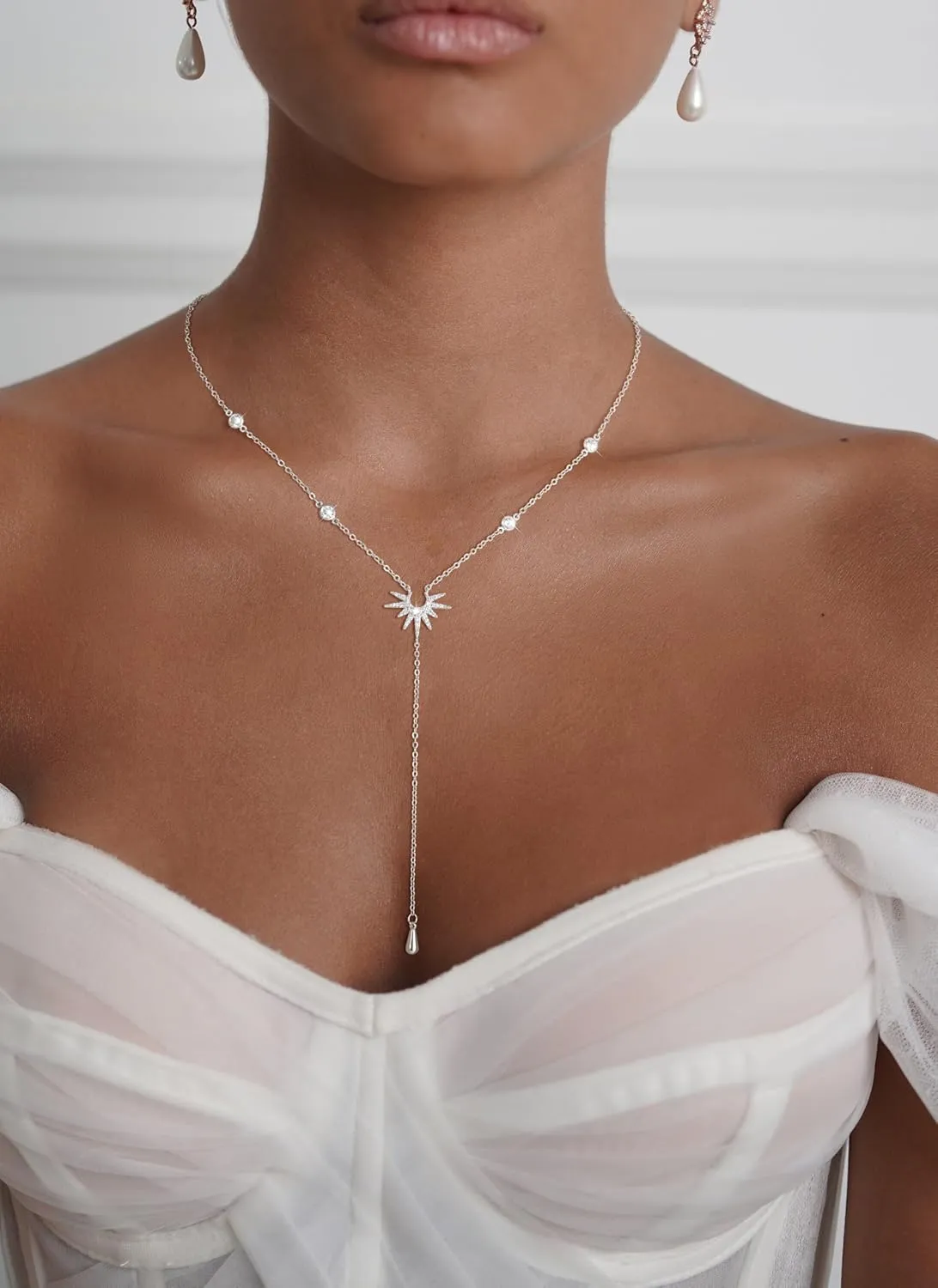CHESKY Long Necklaces for Women, 14k Gold Plated/Streling Silver Lariat Necklace Dainty Statement Prom Necklace Rosary Cross Sun Drop Pendant Dangle Necklace Gold Prom Jewelry for Women Gifts