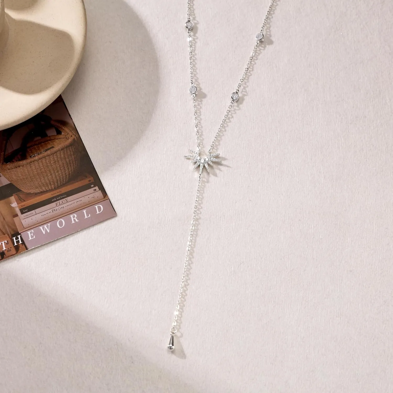 CHESKY Long Necklaces for Women, 14k Gold Plated/Streling Silver Lariat Necklace Dainty Statement Prom Necklace Rosary Cross Sun Drop Pendant Dangle Necklace Gold Prom Jewelry for Women Gifts