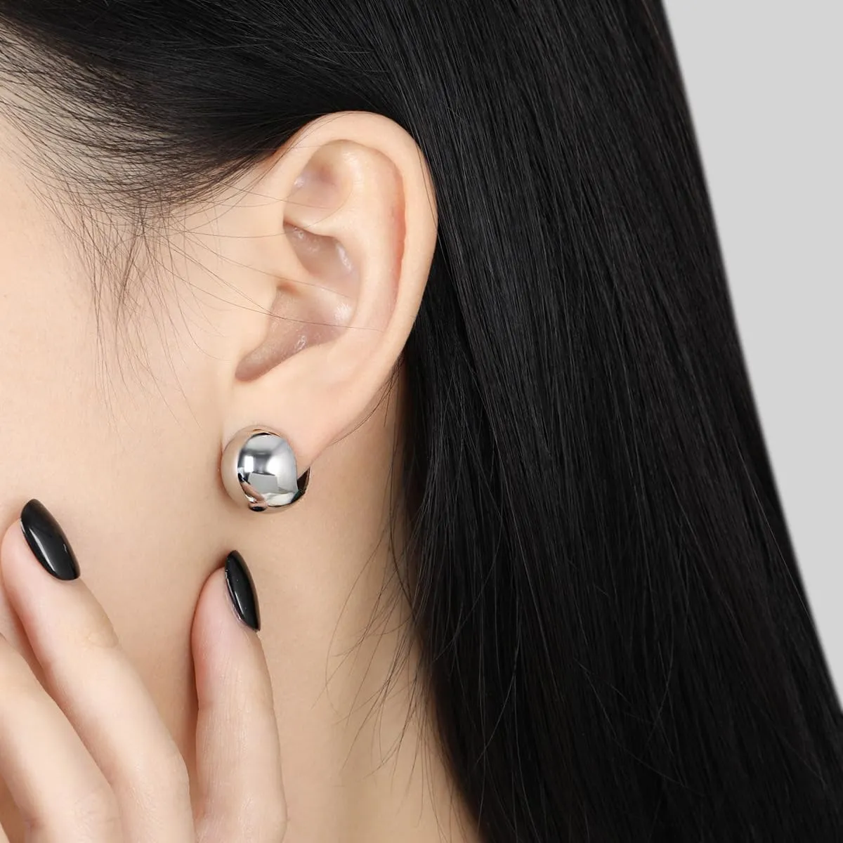 Chunky Earrings, Titanium Steel Huggie Earring Thick Lightweight Earrings for Women (Gold/Silver)