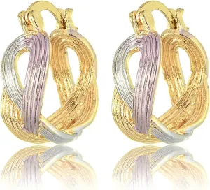Chunky Gold & Silver Hoop Earrings - Two Tone, 14K Gold Plated, Vintage Floral Knotted Twisted Earrings