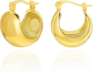 Chunky Gold Hoop Earrings for Women 18K Gold Plated Chunky Hoops Thick Hoop Earrings Trendy Earrings
