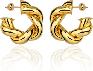Chunky Gold Hoop Earrings for Women 18K Real Gold Plated Open Hoops Teardrop Earrings Lightweight Hypoallergenic Trendy Thick Gold Hoop Earrings for Women Girls Jewelry