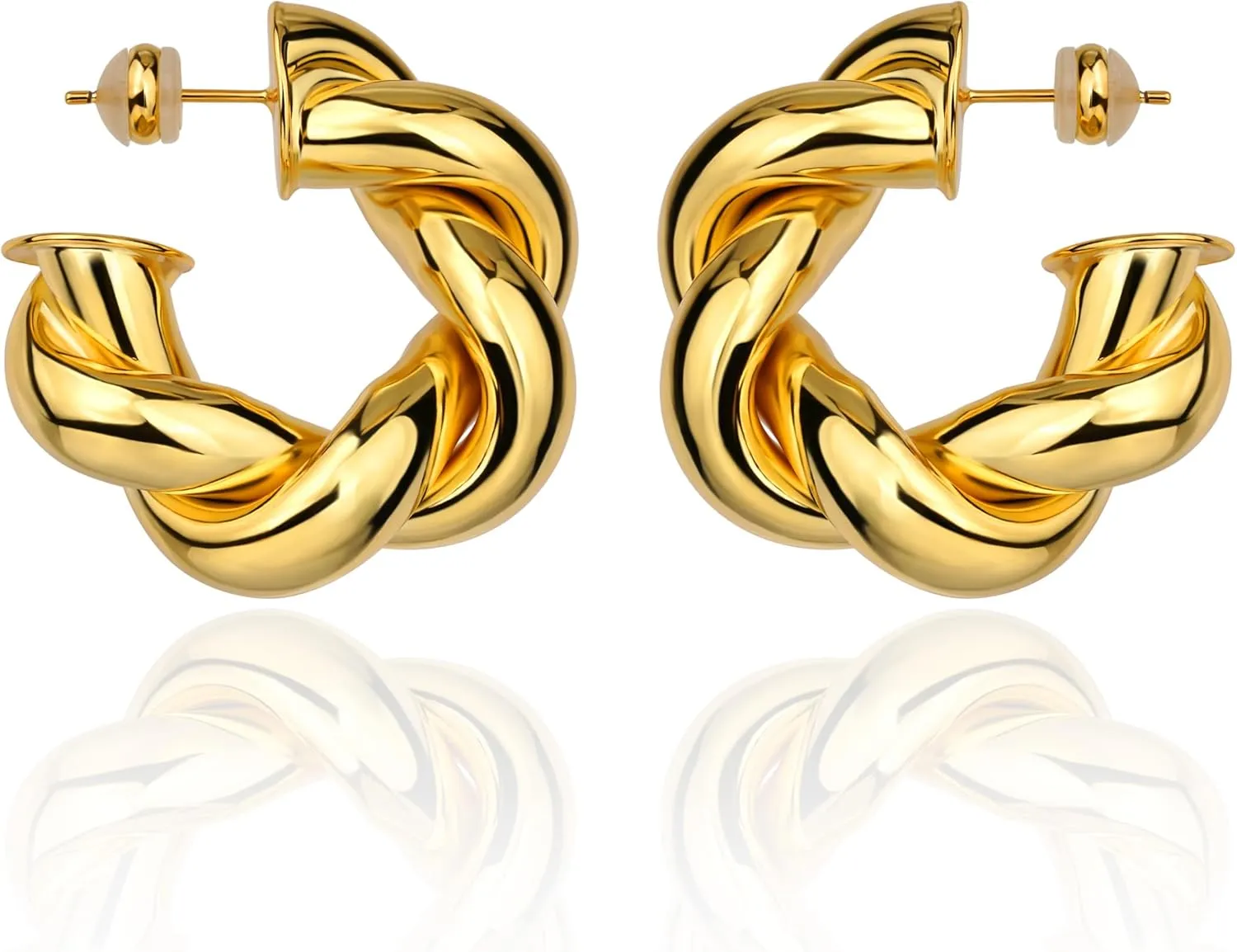 Chunky Gold Hoop Earrings for Women 18K Real Gold Plated Open Hoops Teardrop Earrings Lightweight Hypoallergenic Trendy Thick Gold Hoop Earrings for Women Girls Jewelry