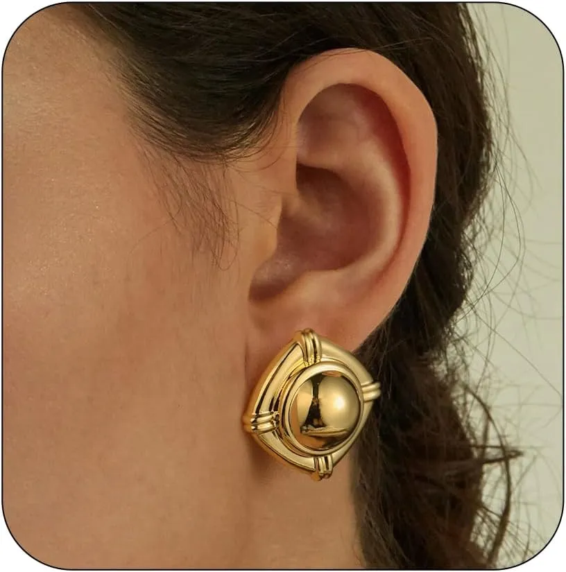 Chunky Gold Square Earrings 14k Gold Plated Earrings for Women Big Square Earrings Statement Geometric Stud Hypoallergenic Minimalist Earrings for Women Earrings for Women Trendy Jewelry Gift