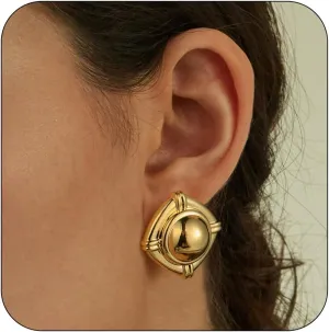 Chunky Gold Square Earrings 14k Gold Plated Earrings for Women Big Square Earrings Statement Geometric Stud Hypoallergenic Minimalist Earrings for Women Earrings for Women Trendy Jewelry Gift