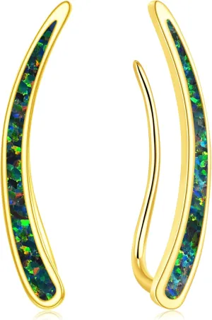 CiNily Opal Earrings, Ear Cuffs Climber Earrings for Women Hypoallergenic, 14K Gold Plated Cartilage Studs Crawler Stud Ear Rings Dainty Trendy Jewelry Fashion Ear Ring Birthday Gift for Her