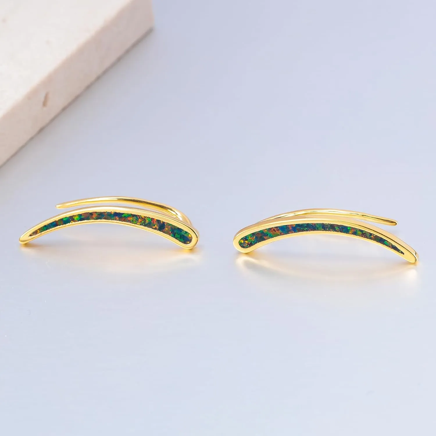 CiNily Opal Earrings, Ear Cuffs Climber Earrings for Women Hypoallergenic, 14K Gold Plated Cartilage Studs Crawler Stud Ear Rings Dainty Trendy Jewelry Fashion Ear Ring Birthday Gift for Her