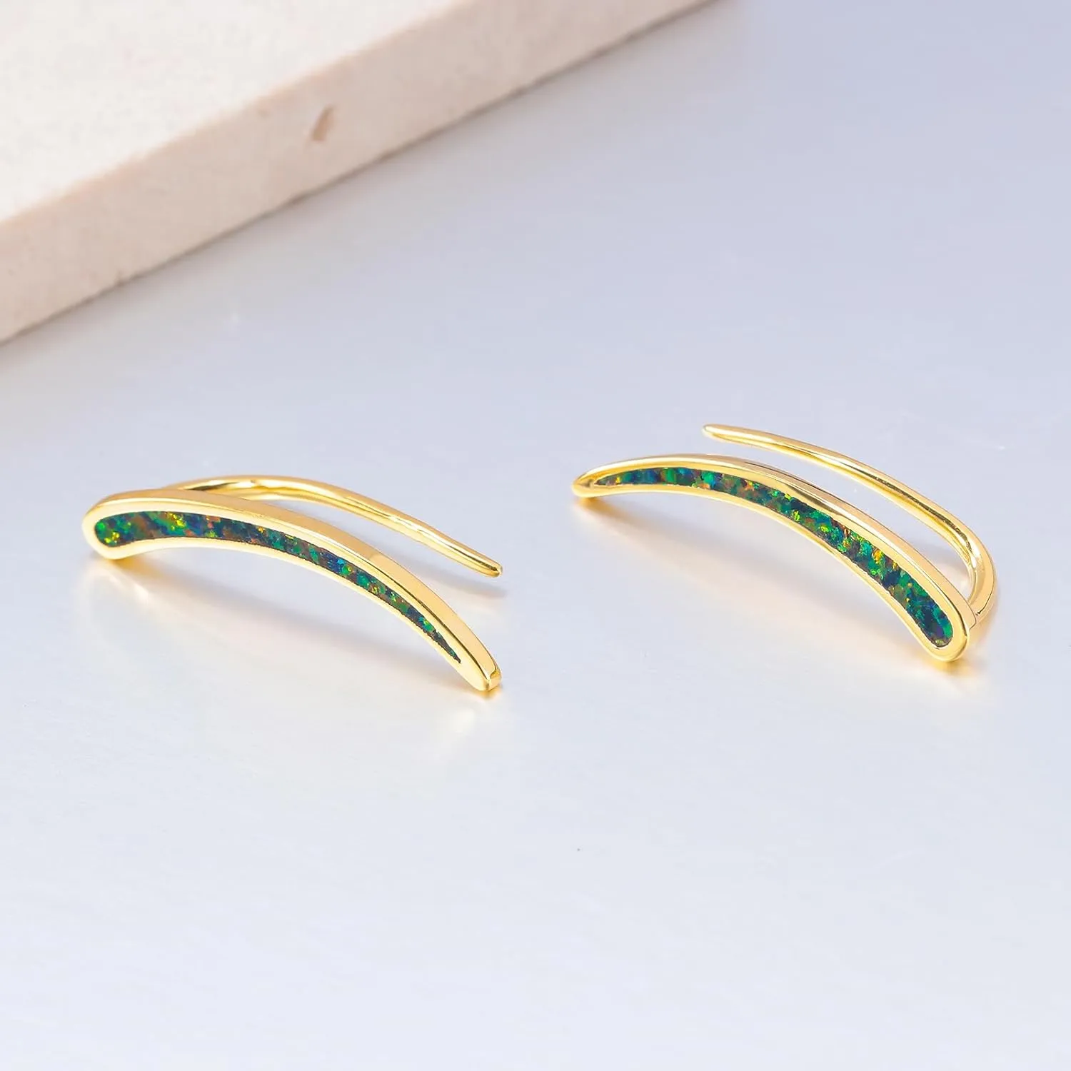 CiNily Opal Earrings, Ear Cuffs Climber Earrings for Women Hypoallergenic, 14K Gold Plated Cartilage Studs Crawler Stud Ear Rings Dainty Trendy Jewelry Fashion Ear Ring Birthday Gift for Her