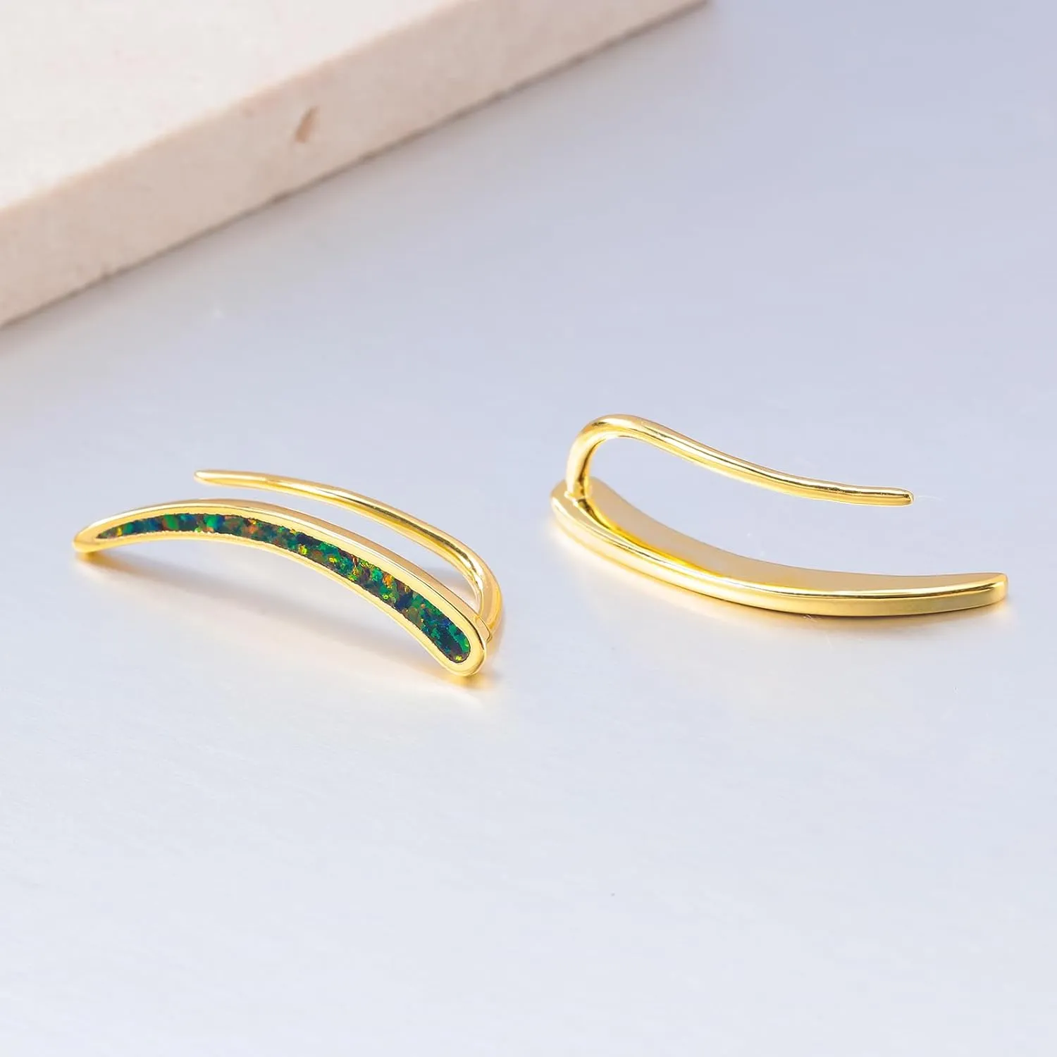 CiNily Opal Earrings, Ear Cuffs Climber Earrings for Women Hypoallergenic, 14K Gold Plated Cartilage Studs Crawler Stud Ear Rings Dainty Trendy Jewelry Fashion Ear Ring Birthday Gift for Her