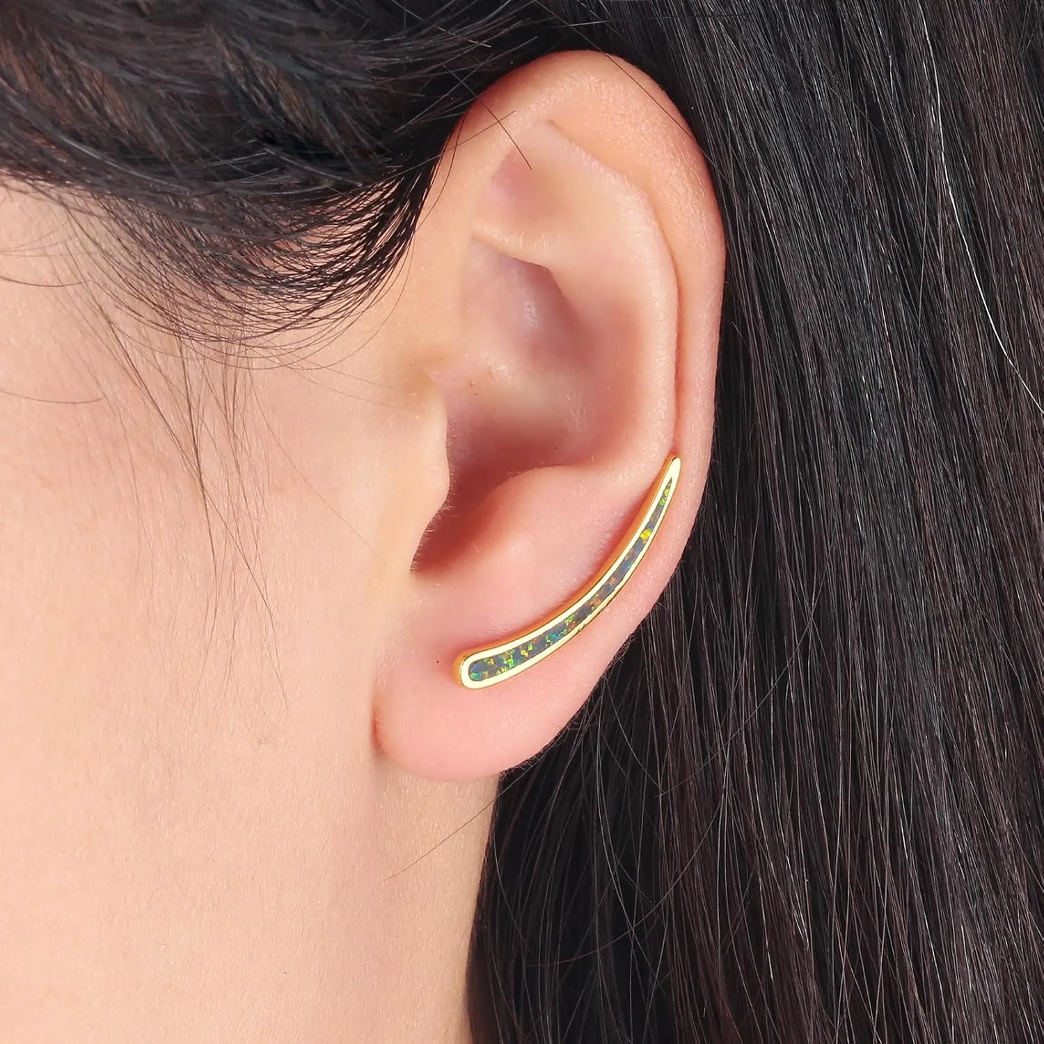 CiNily Opal Earrings, Ear Cuffs Climber Earrings for Women Hypoallergenic, 14K Gold Plated Cartilage Studs Crawler Stud Ear Rings Dainty Trendy Jewelry Fashion Ear Ring Birthday Gift for Her
