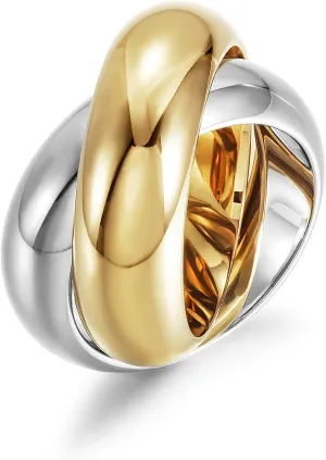 CIUNOFOR 14K Gold Plated Double Rings Simulated Cocktail Rings for Women Tow-color Statement Rings Wide Bands Parallel Bar Ring for Men Shows your Personality.