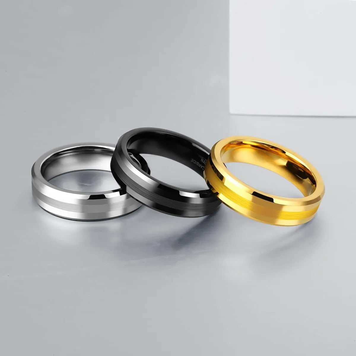 Classic 8mm Tungsten Rings Black/Silver/Gold Matte Finish Grooved Center Comfort Fit Mens Women Wedding Band Christmas Gift