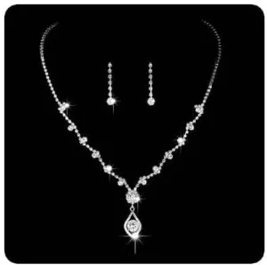 Clataly Bridal Wedding Necklace Earrings Set Silver Crystal Rhinestones Bridal Jewelry Accessories for Women