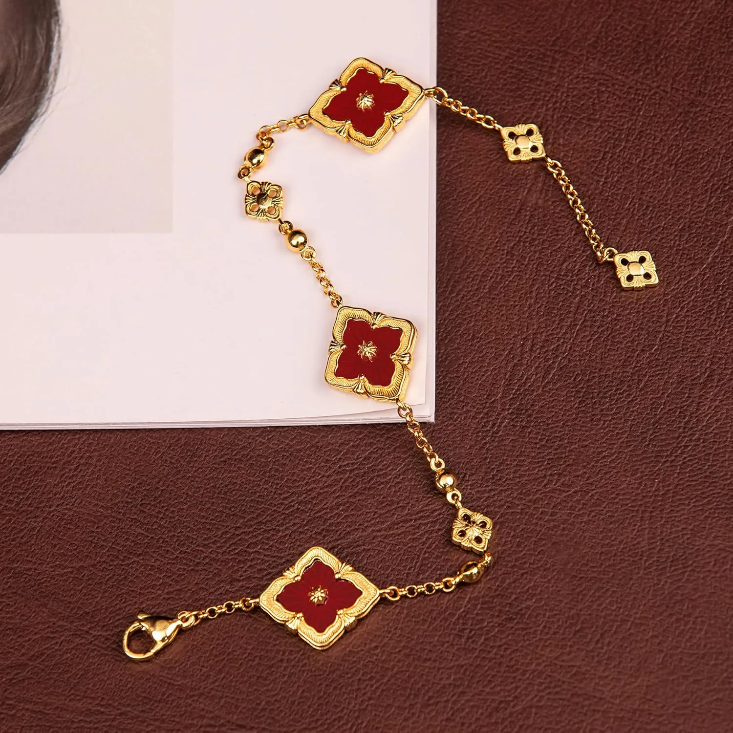 Clover Bracelets for Women - Four Leaf Clover Bracelet, Double-Sided Gold Lucky Bracelets, Birthday gift bracelet Jewelry Gifts