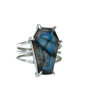 Coffin Ring, Natural Labradorite, 925 Silver Rings, Dainty Ring, Coffin Jewelry, Labradorite Jewelry, Women Ring, Boho Ring, Gypsy Ring, Gemstone Ring, Handmade Ring, Anniversary Gift, Gift For Her