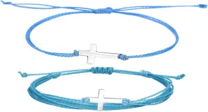 COLORFUL BLING 2Pcs Cross Bracelet for Women Handmade Braided Adjustable Friendship Matching Couple Strand Sideways Bracelets Kabbalah Lucky Prayer Christian Jewelry