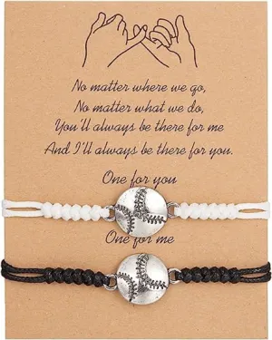 COLORFUL BLING 2pcs/Pack Basketball Volleyball Baseball Soccer Football Sports Bracelets Adjustable Braided Rope Bracelets Friendship Jewelry for Women Men Teens-D