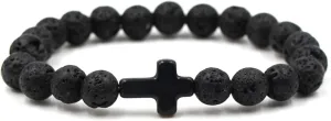 COLORFUL BLING Cross Beaded Bracelet for Men Women Adjustable Natural Lava Stone Rock Stretch Bracelet Set Essential Oil Diffuser Chakra Healing Prayer Religious Jewelry