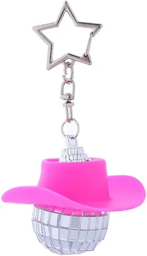 COLORFUL BLING Disco Ball Keyring Decoration Mini Cowboy Hat Halloween Party Decoration College Cowgirl Shiny Accessories