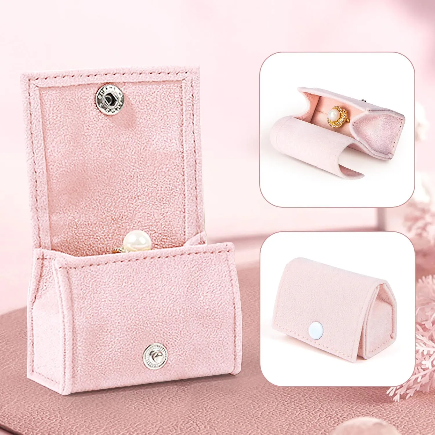Compact Velvet Ring Box with Plush Interior and Exterior - Keep Your Rings Safe and Stylish On-The-Go. Ideal Gift for Women Wife, Mom, Daughter, and Friends. (LIGHT PINK)