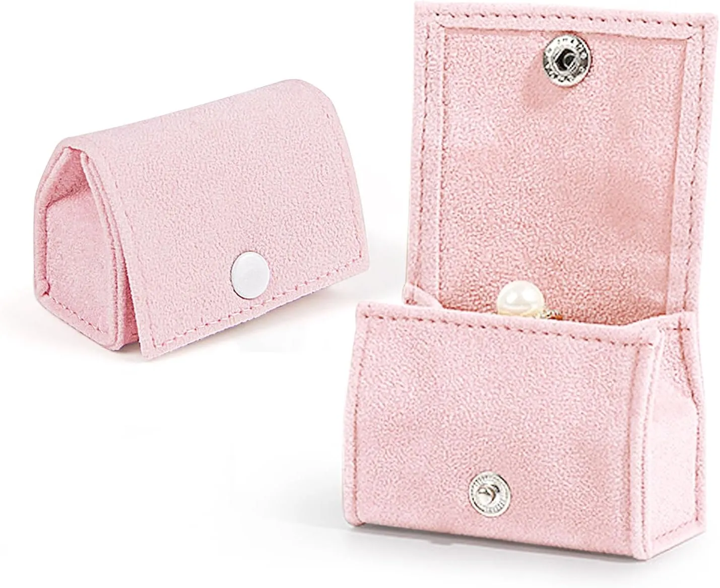 Compact Velvet Ring Box with Plush Interior and Exterior - Keep Your Rings Safe and Stylish On-The-Go. Ideal Gift for Women Wife, Mom, Daughter, and Friends. (LIGHT PINK)