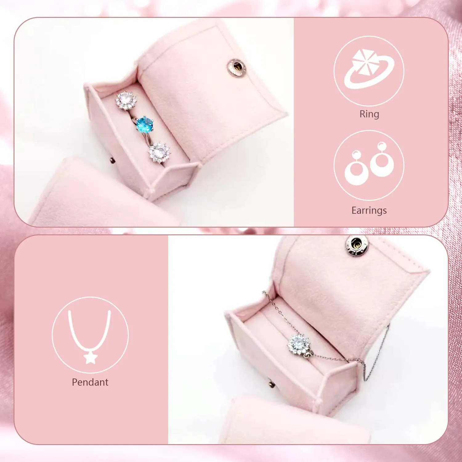 Compact Velvet Ring Box with Plush Interior and Exterior - Keep Your Rings Safe and Stylish On-The-Go. Ideal Gift for Women Wife, Mom, Daughter, and Friends. (LIGHT PINK)