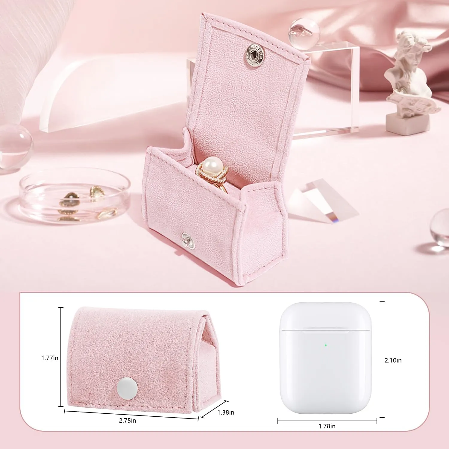 Compact Velvet Ring Box with Plush Interior and Exterior - Keep Your Rings Safe and Stylish On-The-Go. Ideal Gift for Women Wife, Mom, Daughter, and Friends. (LIGHT PINK)