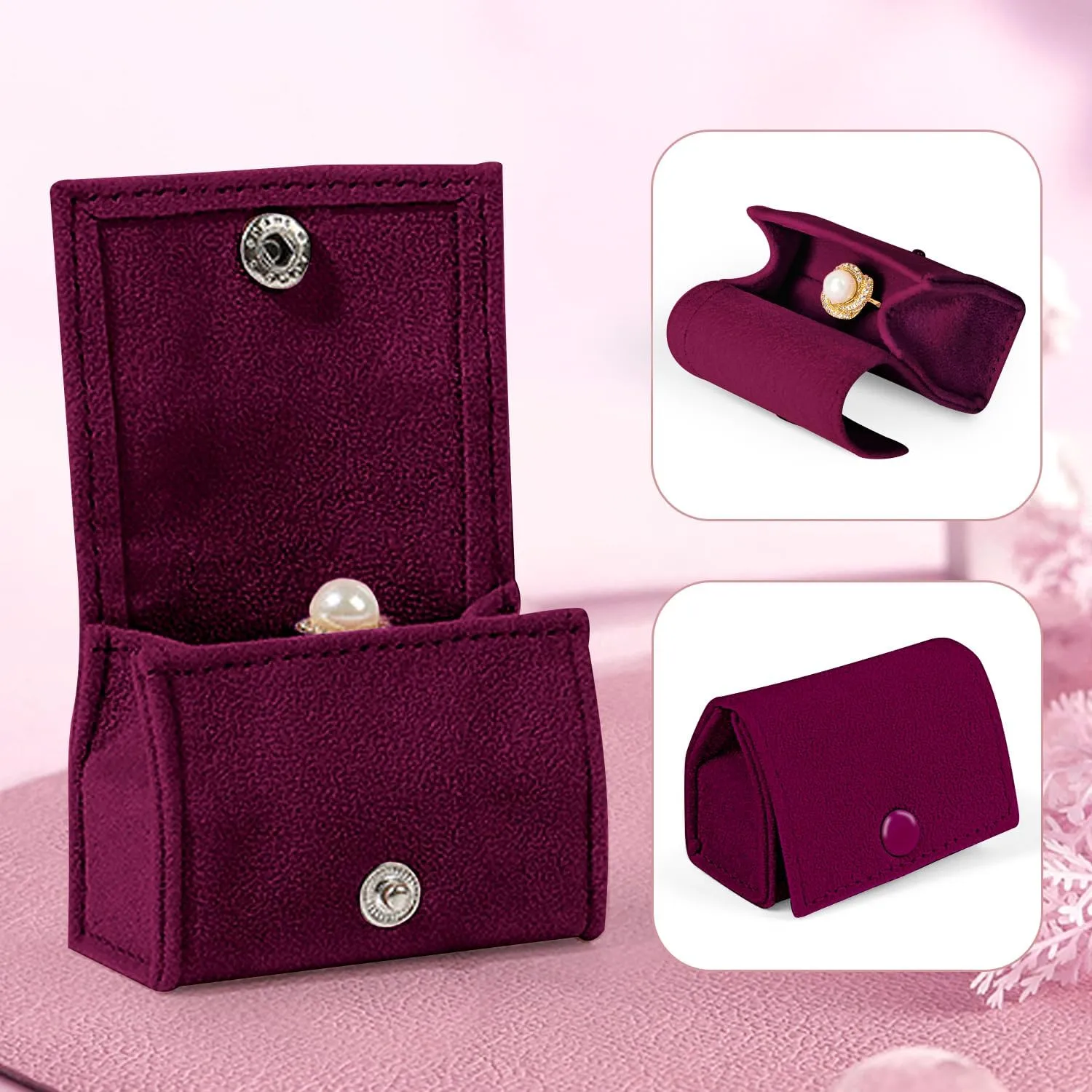 Compact Velvet Ring Box with Plush Interior and Exterior - Keep Your Rings Safe and Stylish On-The-Go. Ideal Gift for Women, Wife, Mom, Daughter, and Friends(Red)